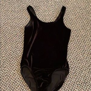 Plain black velvet dance or gymnastics leotard